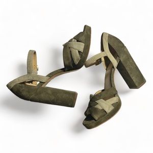 Michael Kors Annaliese Black Suede Ankle Strap Peep Toe Platform Sandals  7.5W